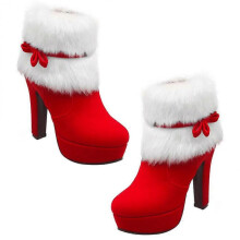 (8.5, Red) Christmas Winter High Heel Thicken Platform Plush Ankle Shoes Short Boot
