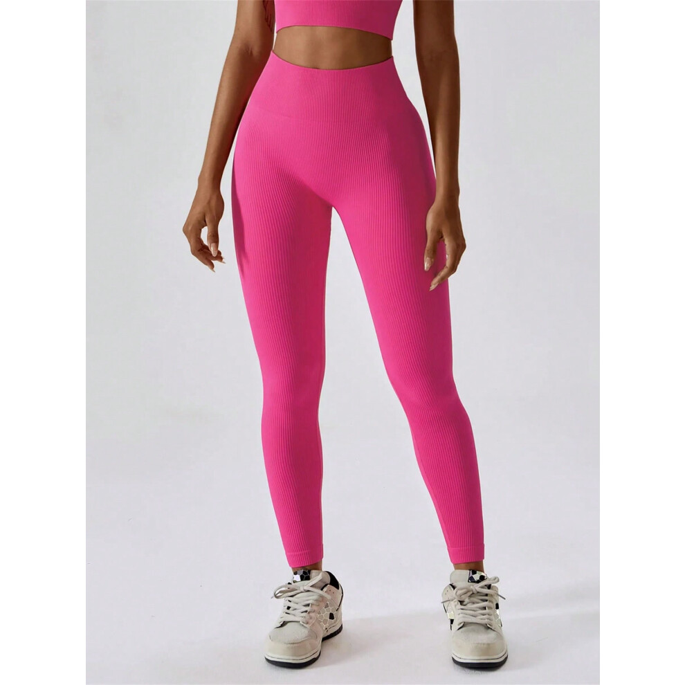 (pink red, L) Women Yoga Pants High Waisted Sport Gym Fitness Leggings Women Seamless Female Legging Tummy Control Running Tights