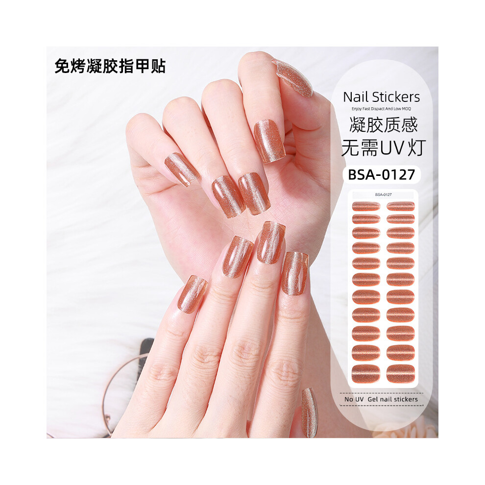 (Nail sticker + paper card + alcohol pack + nail paste + wooden stick, BSA-0127) No-bake gel nail stickers with gold foil, imitation diamonds, and French-style full-cure nail wraps.
