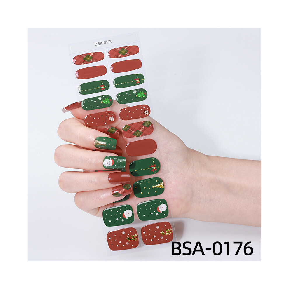 (Nail sticker + paper card + alcohol pack + nail paste + wooden stick, BSA-0176) No-bake gel nail stickers with gold foil, imitation diamonds, and French-style fully cured nail polish film.