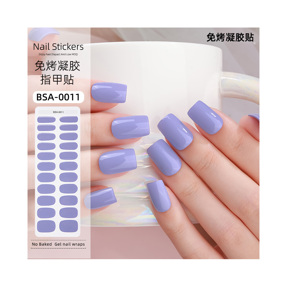 (Nail sticker + paper card + alcohol pack + nail paste + wooden stick, BSA-0011) No-bake gel nail stickers solid color glitter semi-cured nail wraps