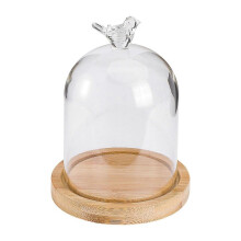 Dried Flower Display Glass Cover Preserved Flower Glass Cover DIY Transparent Glass Cover Birds Glass Dome with Wood Base