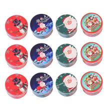 12 Pcs Christmas Series Tinplate Candy Boxes Round Cartoon Gift Storage Tank Biscuit Container Tea Leaves Scented Organizer(Random Pattern)