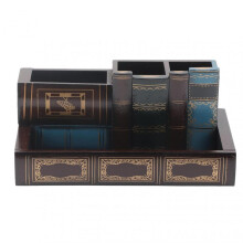 Book Shaped Pen Holder Vintage Style 4 Compartments Book Shaped Widely Used Wooden Pen Holder for Home Bookshop