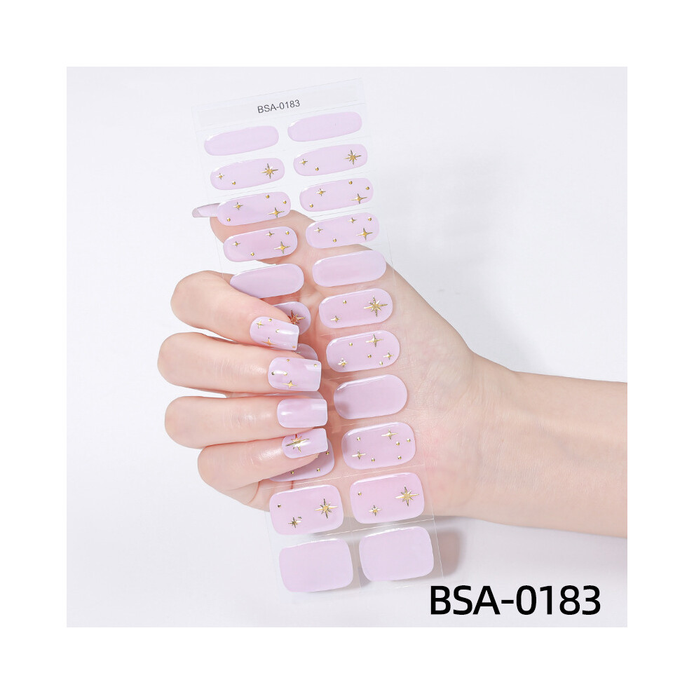 (Nail stickers + paper cards + alcohol pads + nail files + wooden sticks, BSA-0183) No-bake gel nail stickers, ice-transparent blush nails, 3D gold-stamped French nail decals