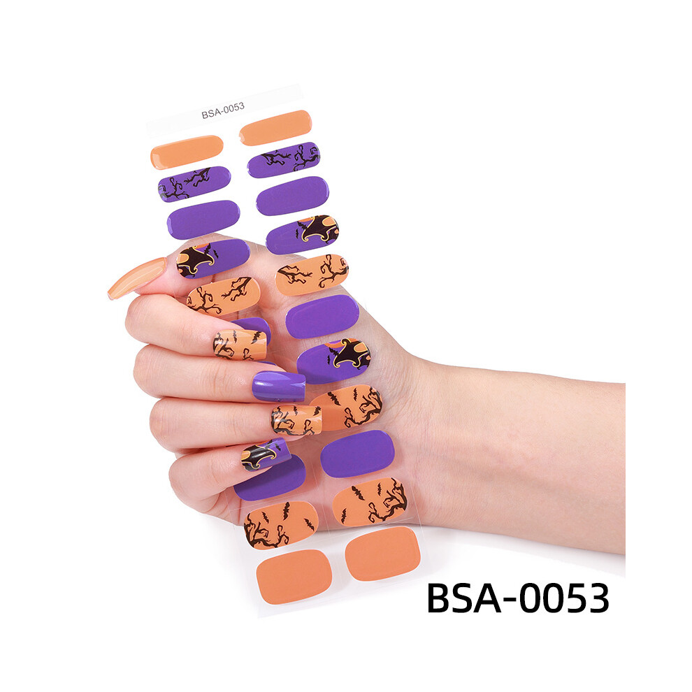 (Nail stickers + paper card + alcohol pads + nail file + wooden stick, BSA-0053) No-bake gel nail stickers, cartoon Halloween glow-in-the-dark semi-cured nail decals