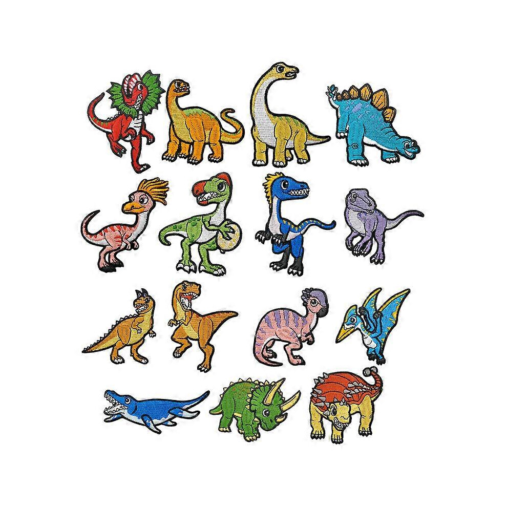 (As show, One size) Set of 15 computer Cartoon dinosaur embroidery sticker foreign trade ironing patch cute cartoon DIY clothing accessories fabric sticker