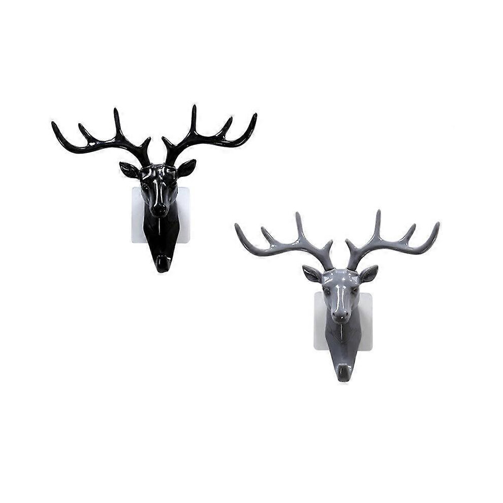 (As show, One size) Deer Antler Hook, Creative Retro Home Art Decoration, Key Resin Deer Antler Hook Wall Hook 2PCS (Black+Gray)