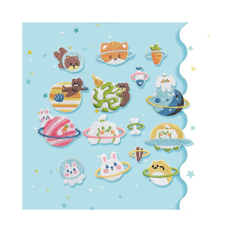 (As show, One size) Set of 15 Computer Embroidered Animal Planet Cartoon Embroidery Cloth Sticker Cloth Embroidery Decorative Bag Clothing Patch Poste