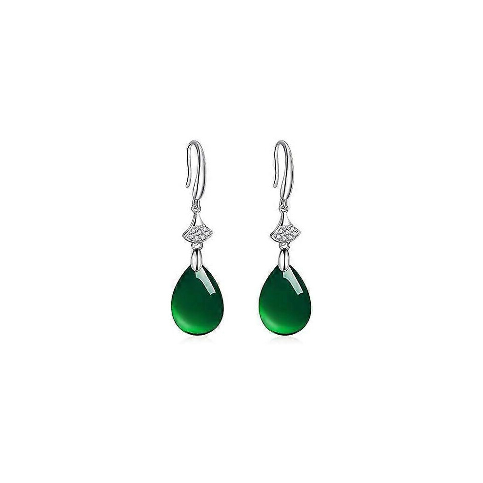 (As show, One size) Jade Earrings Green Jade Chalcedony Water Drop Earrings Charm Carved Jadeite Jewelry Emerald Green Teardrop Jewelry