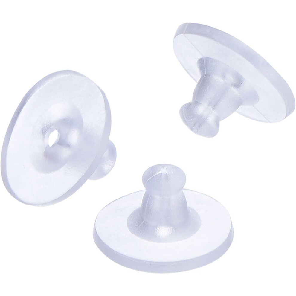 (As show, One size) 100 pcs clear rubber ear studs with safety back