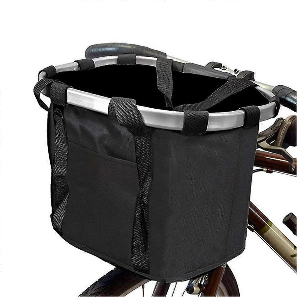 (As Show, One Size) Basket For Bicycle, (Black). Detachable Bike Handlebar Basket, Bike Canvas Front Basket, Aluminum Pet Basket For Hiking, Picnics, Black