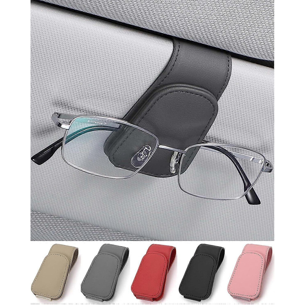 (As Show, One Size) Car Glasses Clip, Leather Car Sun Visor Glasses Clip, Use Card Ticket Sunglasses Gray