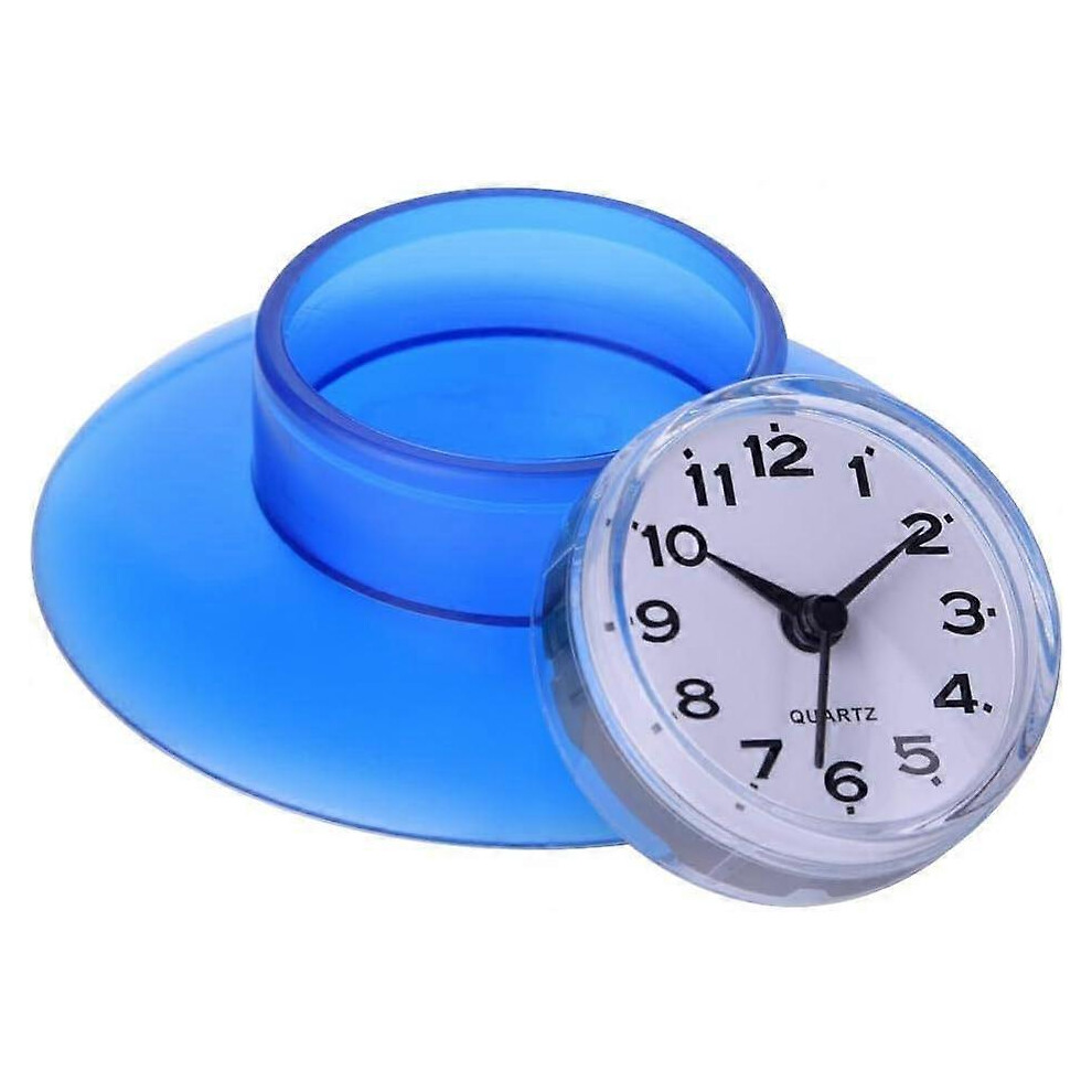 (As show, One size) (Blue)Wall Clock, Mini Cute Bathroom Kitchen Mirror Suction Wall Clock Waterproof Shower Quartz Clocks Decoration