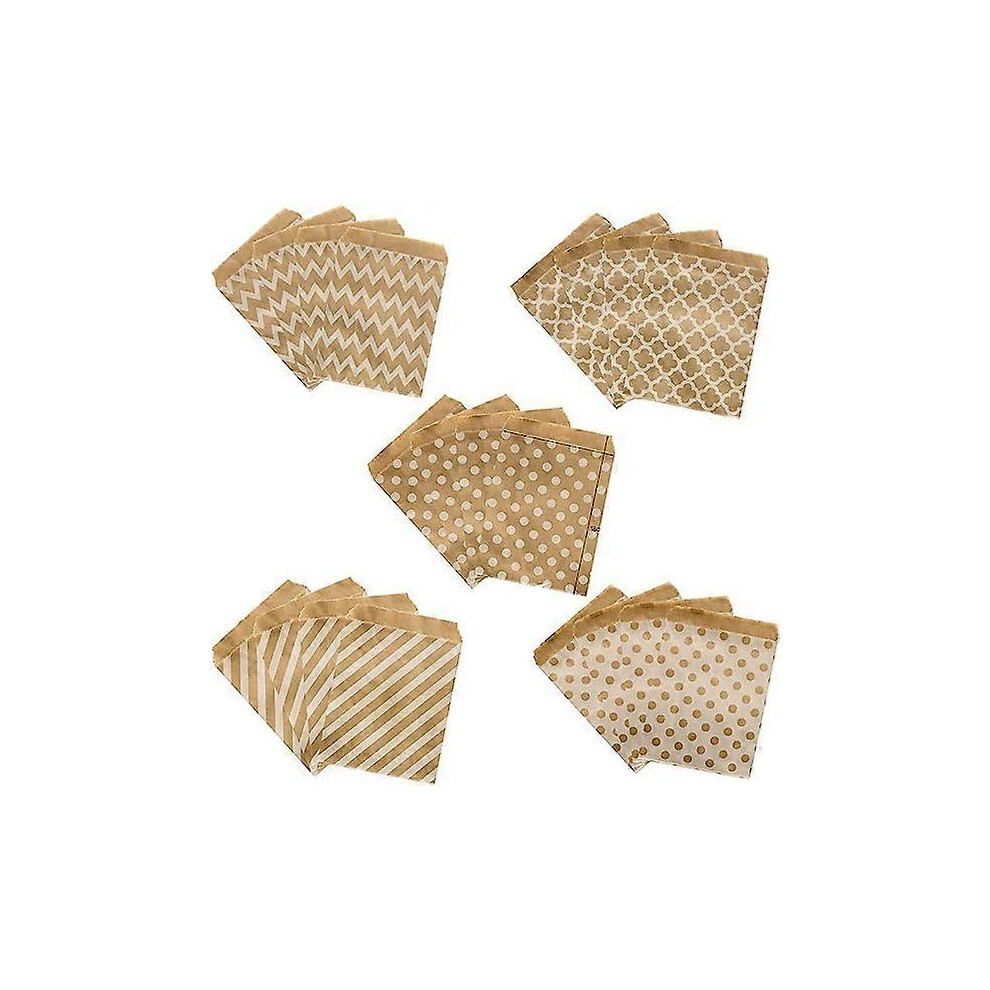 (As show, One size) 100 Pieces (5 Styles)Brown Bottom Kraft Paper, Paper Candy Bag, Candy Paper Bag, Apply for Christmas Birthday Wedding Party