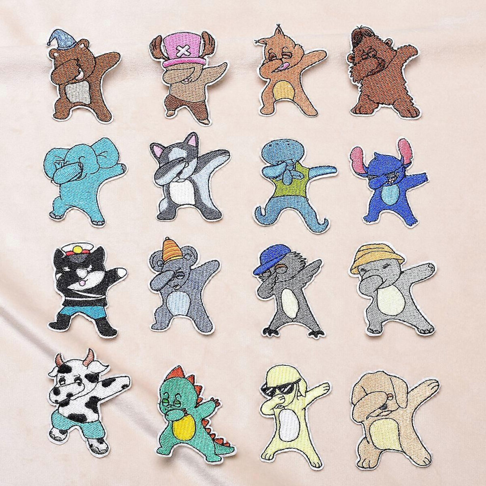 (As show, One size) Lot de 16 autocollants de broderie de dessins anims en tissu, broderie artisanale, patchs autocollants pour vtements.