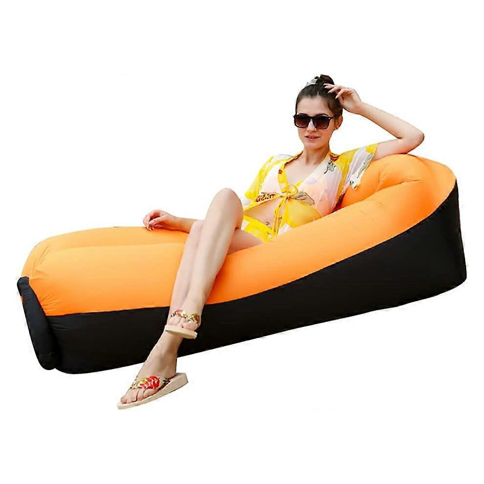 (As show, One size) (Orange) Inflatable Hammock Sofa Portable Lightweight Waterproof with Built-in Pillow and Storage Bag for Traveling Camping Hiking Swimming Pool and B