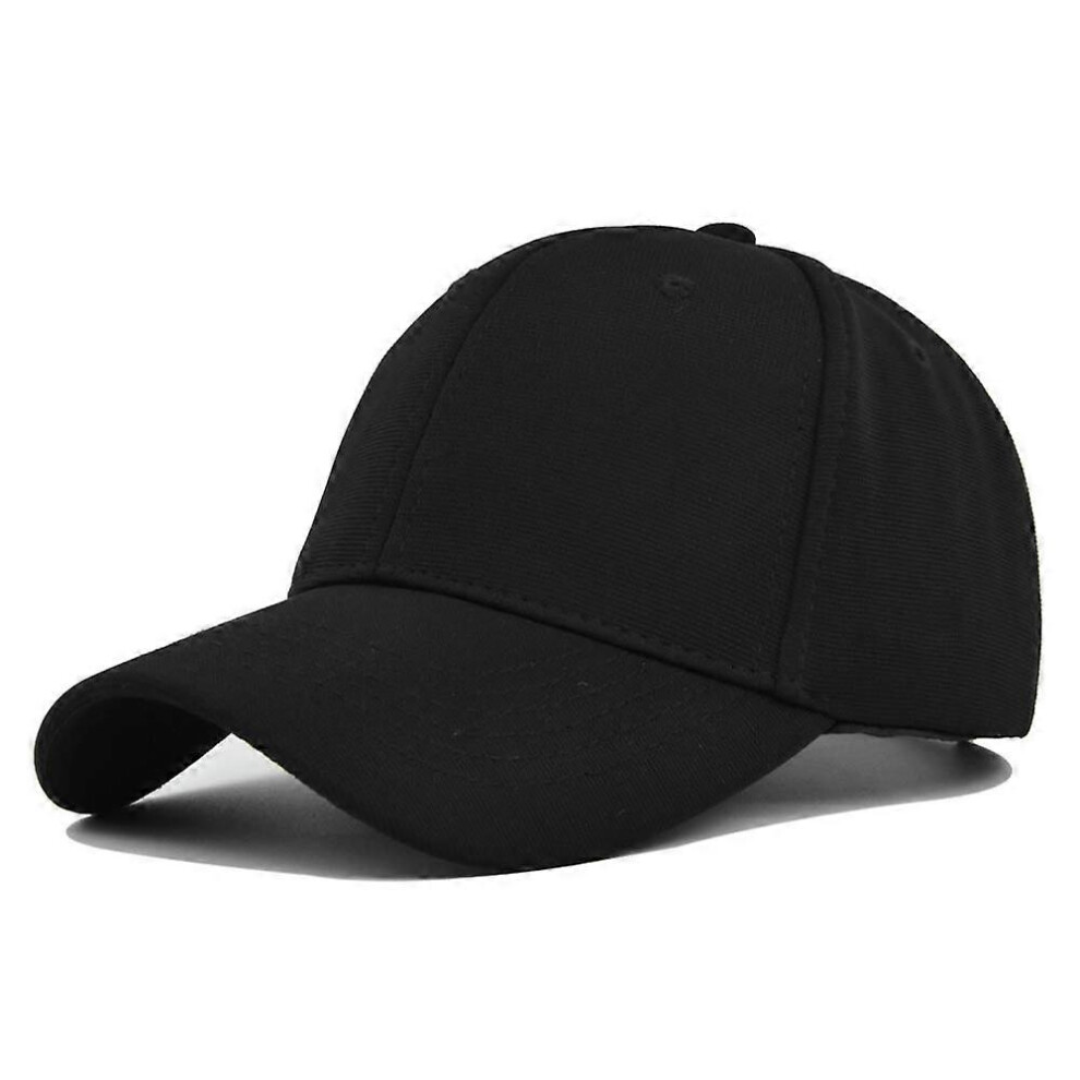 (As show, One size) Black Hard Cotton Baseball Cap Solid Sunscreen Cap For Men And Women Duck Tab Baseball Cap
