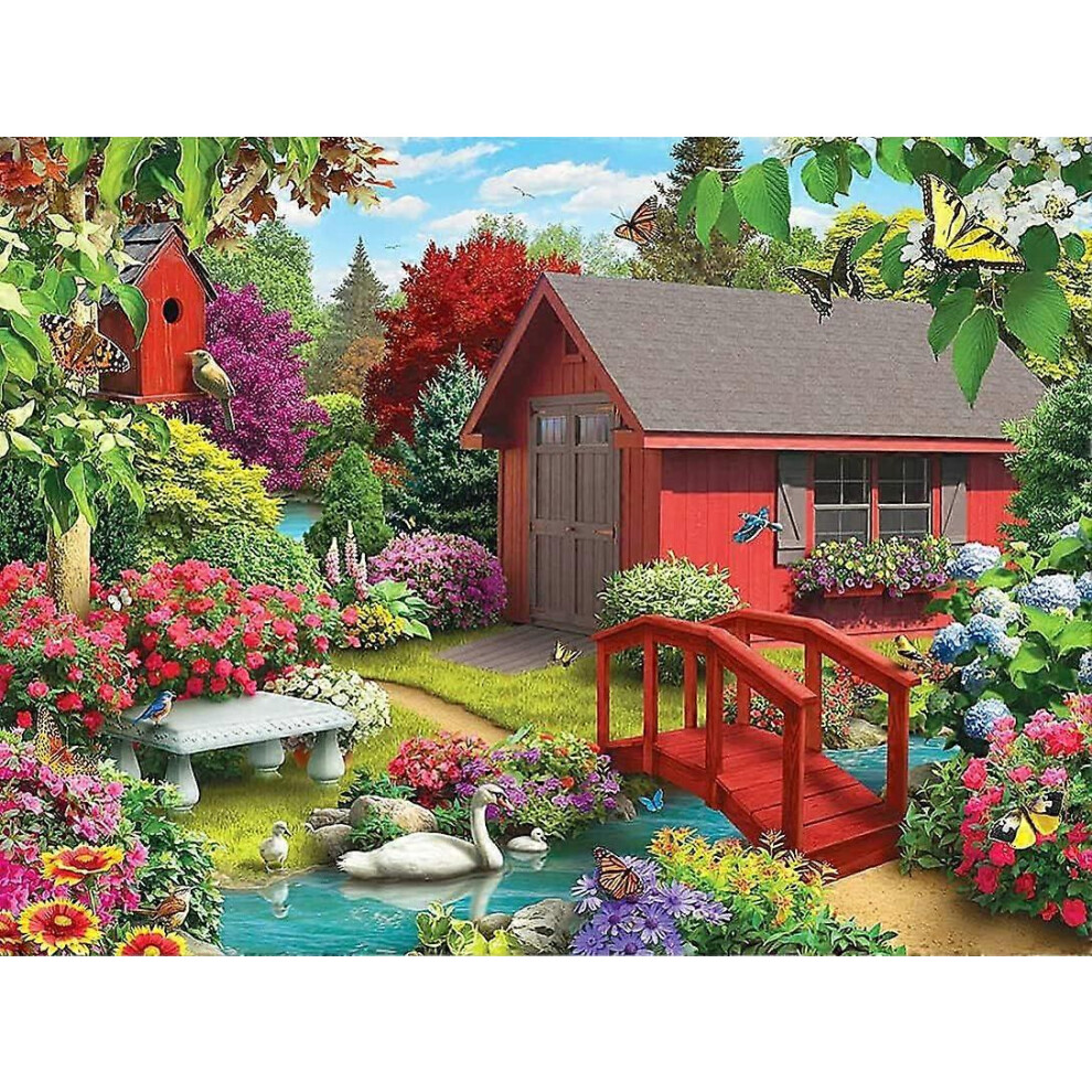 (As show, One size) House Diamond Painting Bridge Kits Adults,Flowers Garden 5D Diamond Painting Art Bird Full Diamond Embroidery,DIY Home Decoration