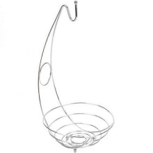Silver Metal Fruit Basket with Hanging Hook for Bananas, Fruit Bowl with Display Hook