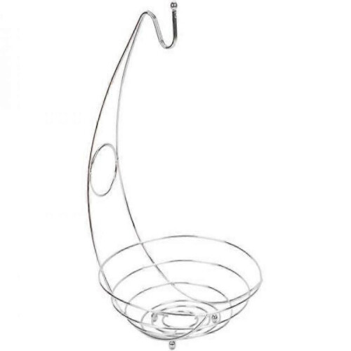 Silver Metal Fruit Basket with Hanging Hook for Bananas, Fruit Bowl with Display Hook