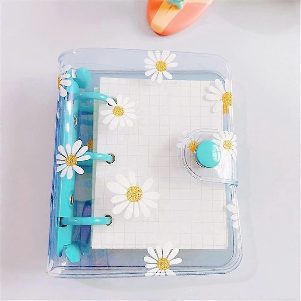 (As show, One size) Mini 3-hole Notebook with Cute Daisies and Loose Leaf Pattern - Kawaii Hand Binder - School Planner - Korean Stationery - Dexterous and Professionals