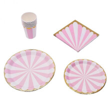 42pcs Disposable Tableware Kit Paper Cup Plate for Boy Girl Birthday Party Wedding (Pink)