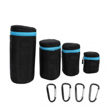 4Pcs DSLR Camera Lens Pouch Neoprene Waterproof Lens Bag Case with Zipper Metal Buckle
