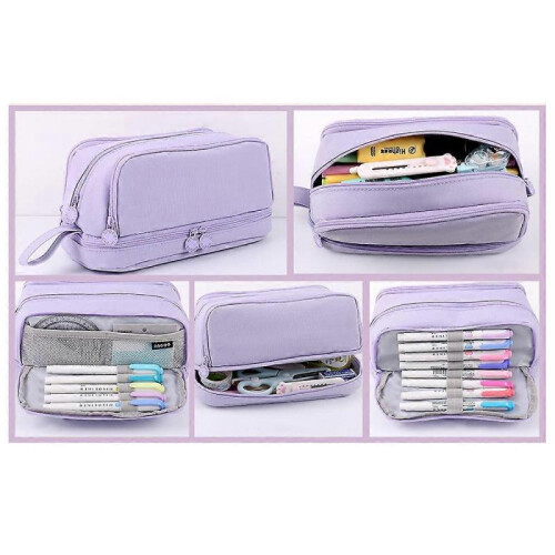 Primary and secondary school students' pencil case--382 purple-double-layer double window 2