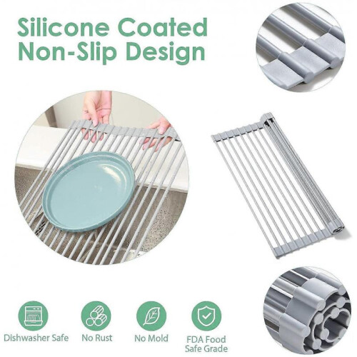 Roll Up Dish Drying Rack,Over The Sink Multipurpose Roll-Up Dish Racks, Dish Drainer Portable Foldable 1