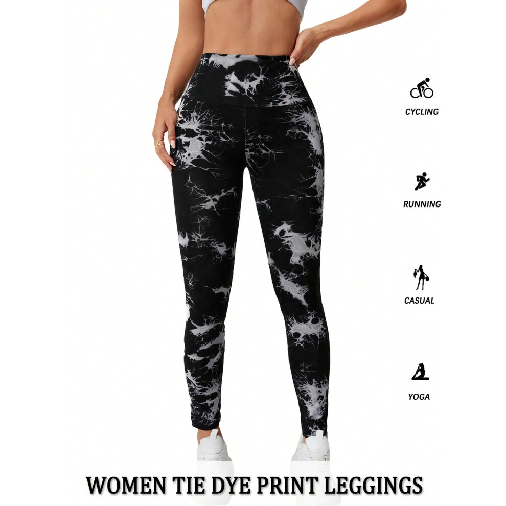 (-1, S) Super Soft High Waisted Tie Dye Leggings for Women Yoga Running Gym No See Through Workout Athletic Tights Push Up Gym Fitness