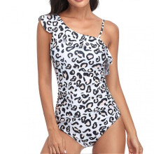 Women Ruffled One Shoulder Bathing Suits Stylish Leopard Print Breathable Stretchy Women Swimsuit for Beach Party