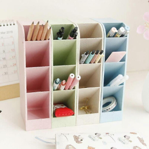 4 pcs oblique pen holder storage box green+blue+pink+off-white 1