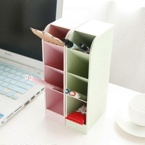 4 pcs oblique pen holder storage box green+blue+pink+off-white 2