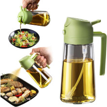 (1pcs, Green) Oil Spray Bottle for Airfryer 470ml, 2-in-1 Olie Dispenser, Oil Spray for Kitchen, Salad & Vinegar, BPA Free Kitchen Accessories