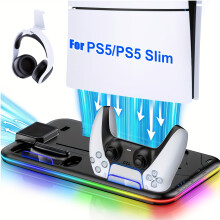 (White) for PS5 Cooling Station for 2023 Newest PS5 Slim, Dual Controller Charging Station for PS5 digital & disc verdion with 3-Speeds Adjustable Fan