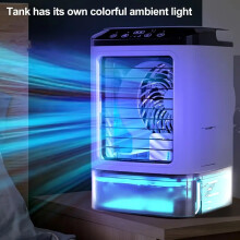 Summer Portable Air Conditioner, Mini Cooling Fan with Water-Cooled Humidifier, Ice Crystal Add-On Option, Colorful Ambient Light Tank
