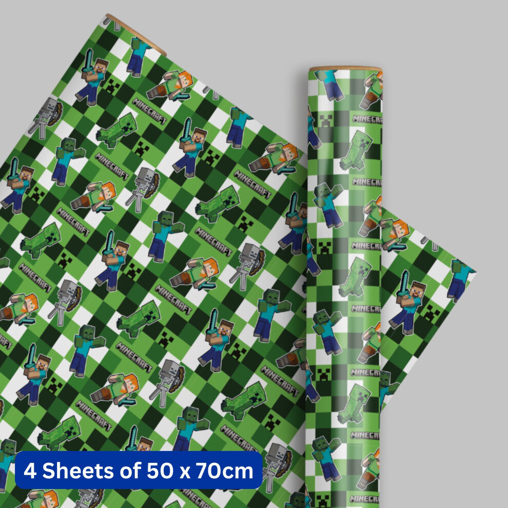 New Minecraft Sheets & Tags Gift Wrap Bundle Size 4