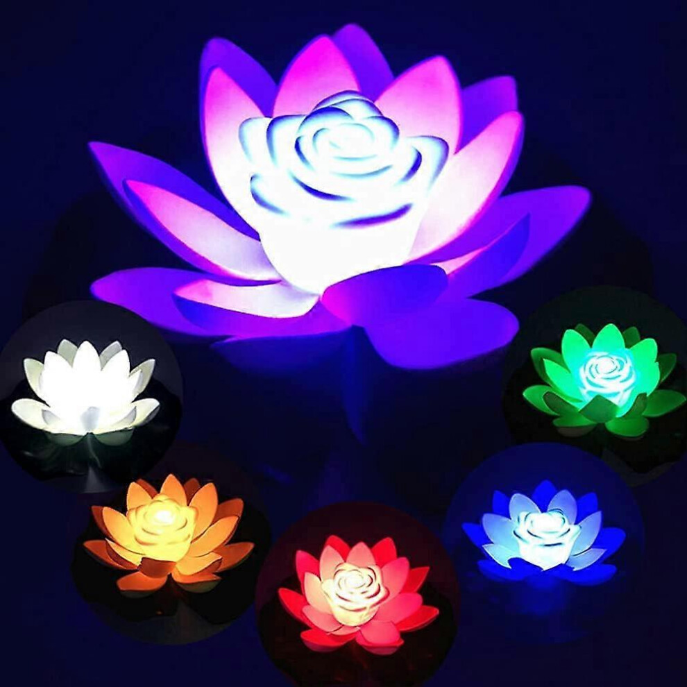 (As show, One size) 6pcs Floating Artificial Water Lilies, Pond Light Lotus, Floating LED Lotus (Multicolor), Floating Foam Flowers for Gardens/Pools/