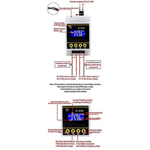 10A LCD Rail Digital Display Thermostat Temperature Humidity Controller with Sensor Dual Channel Re 2