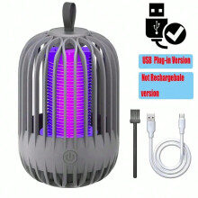 (Grey Plug-in) UV Electric Shock Mosquito Killer Lamp USB Rechargeable Insect Trap Mosquito Killer Fly Insect Killer Light Outdoor Bug Zapper