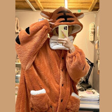 (tiger robe, S) Women's Onesies Flannel Animal Pajama Bear Tiger Cartoon Hooded Kawaii Sleepwear Halloween Christmas Party Nightdress Homewear
