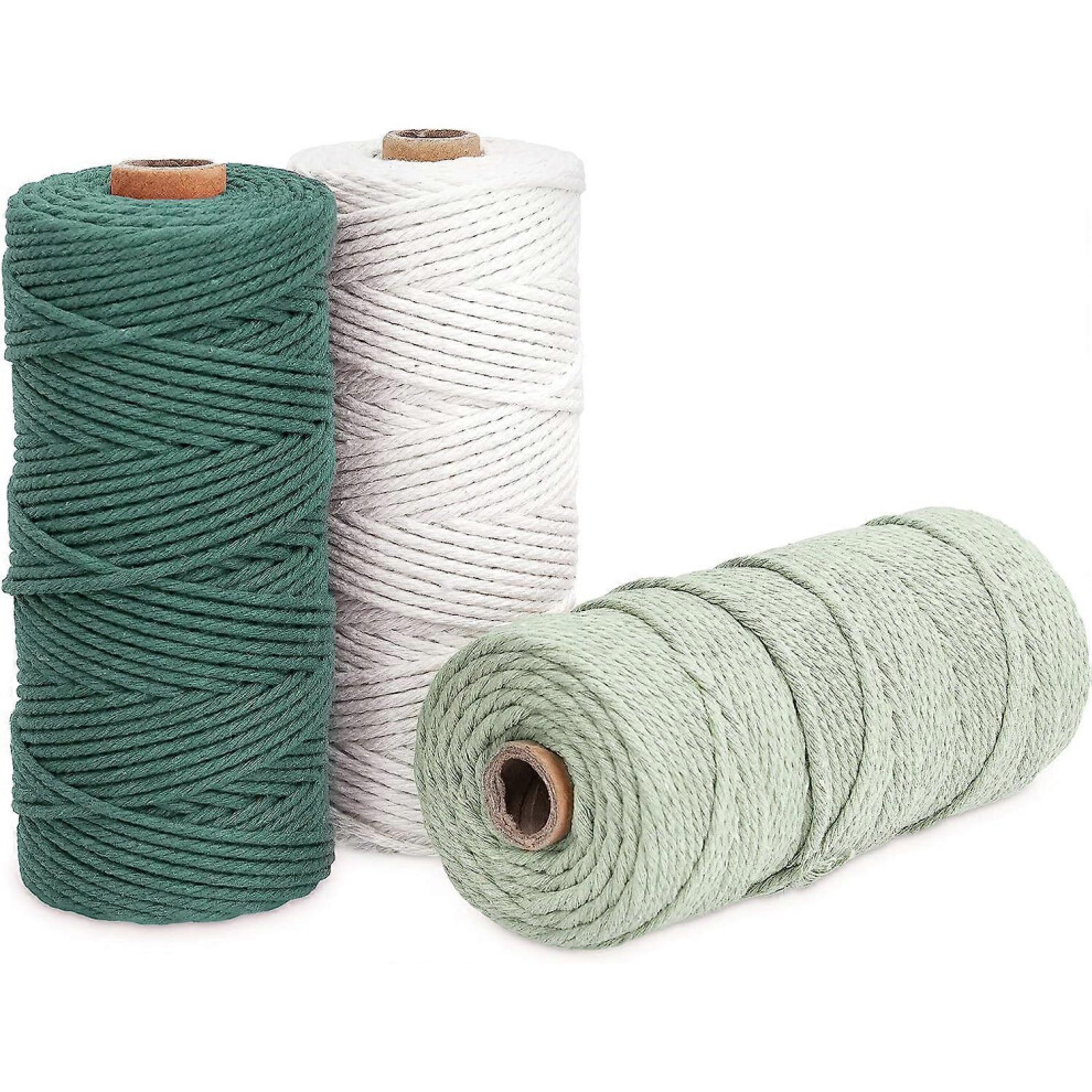 (As show, One size) 3 Colors Macrame Yarn, Macrame Rope 3mm X 100m Natural Macrame Cotton Yarn, Natural Cotton Twine Braided Rope DIY Tapestry, Plant