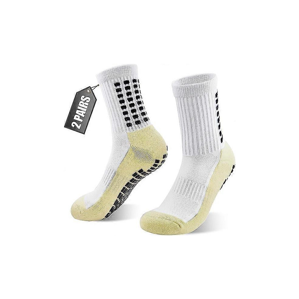 (As show, One size) 2 PairsWhiteUnisex Anti-Skid Football Socks Sports Socks Anti Blisters Basketball Hockey Hiking Trekking Breathable Sports Socks F