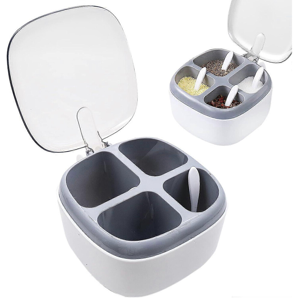 (As show, One size) Set of 4 Spice Jars with Spoons and Lid 4 in 1 Kitchenware Durable Food Grade Polypropylene Material to Preserve Flavor