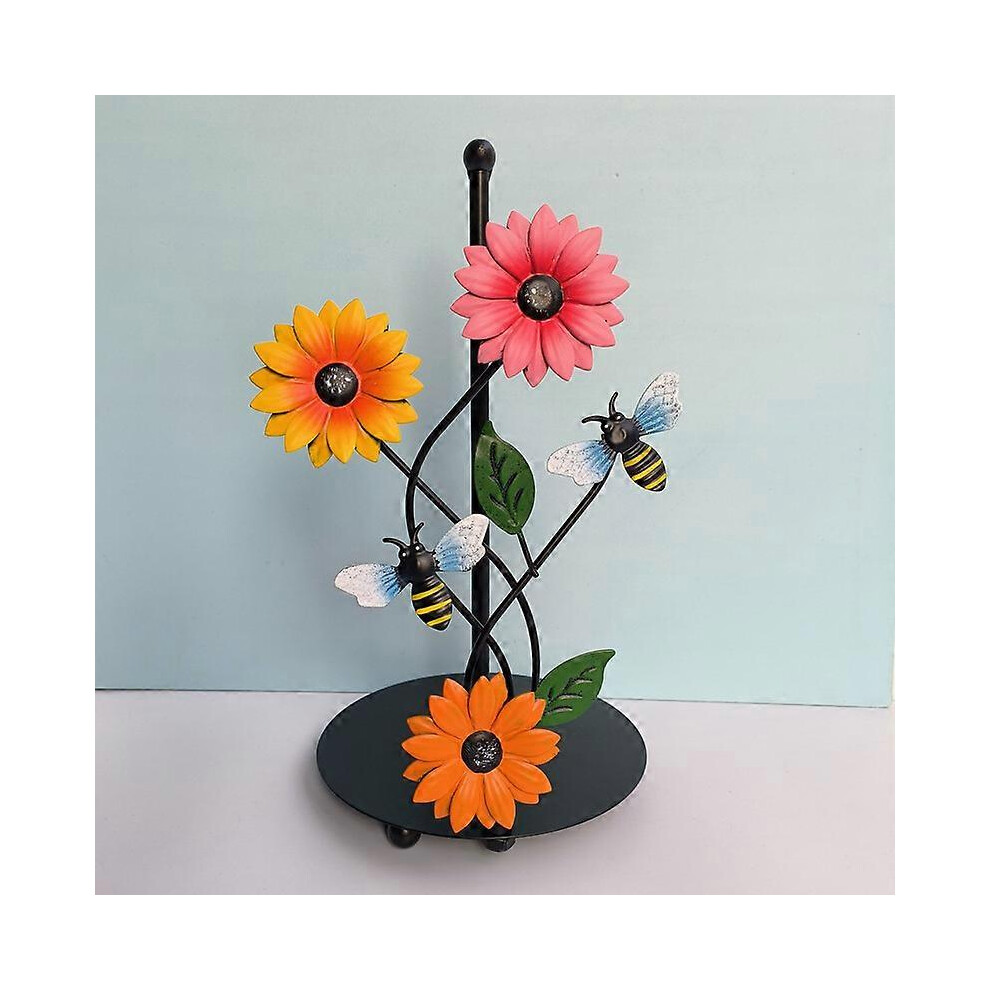 (As show, One size) Paper Towel Holder Sunflower Countertop Paper Towel Holder Roll Holder Craft Storage Rack Wrought Iron Sunflower Dish Sunflower Towels Kitchen