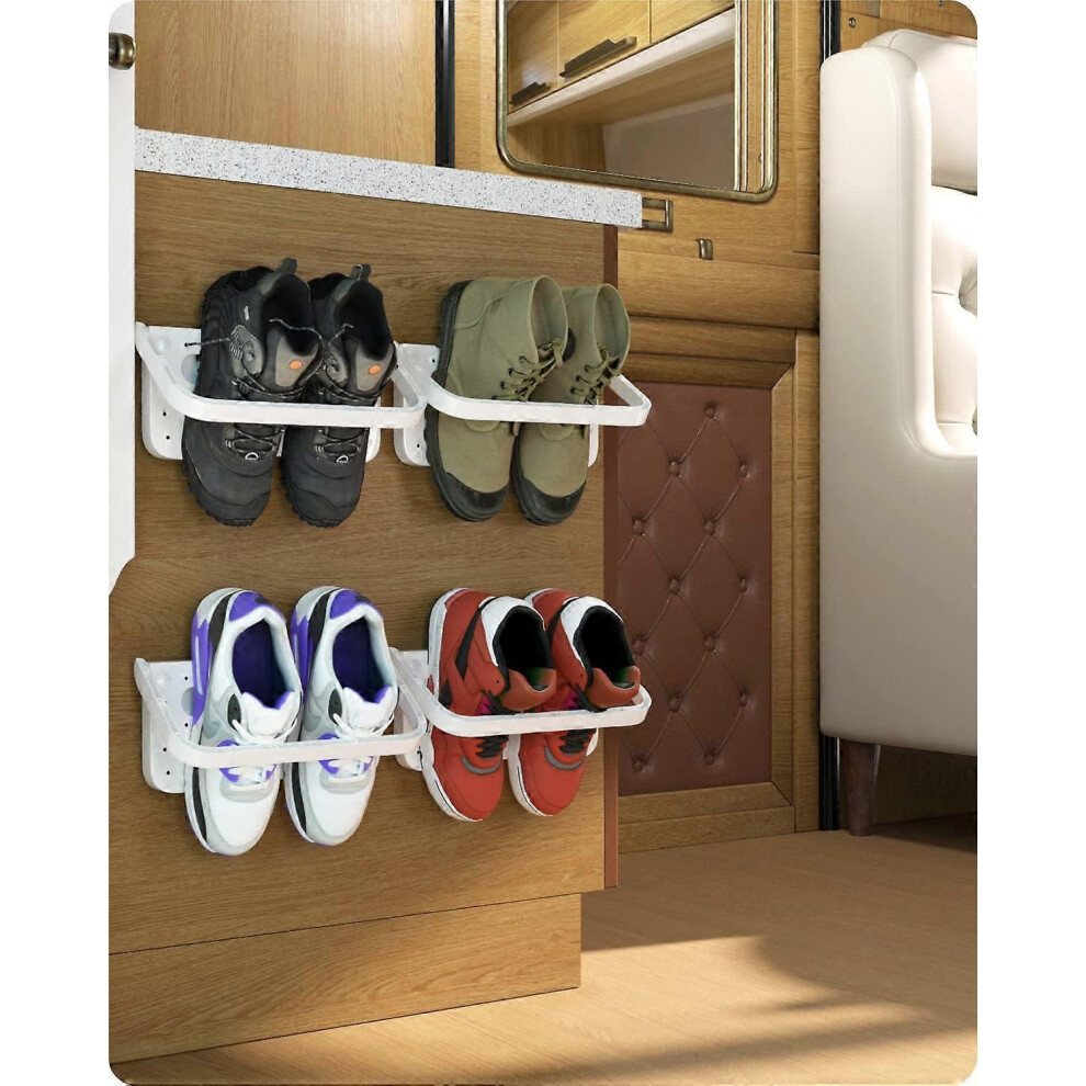 (As show, One size) Shoe Rack 4 pcs White Foldable Wall Mounted 4 Pieces, Folding Shoe Rack Hanging Shelf for Shoe Storage Shelf