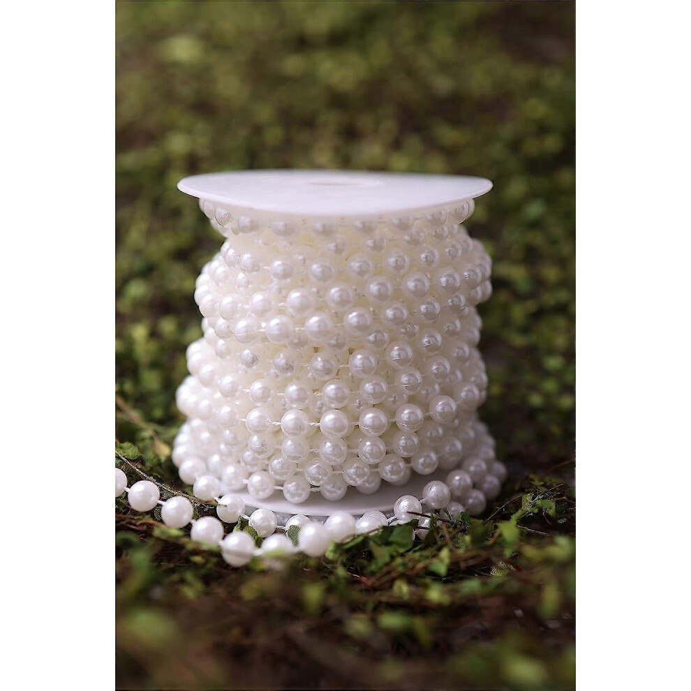 (As show, One size) 2m/Roll 8mm (White)Acrylic Bead Garland Spool Chain Necklace Beads Flowers Wedding Bridal Party Decoration