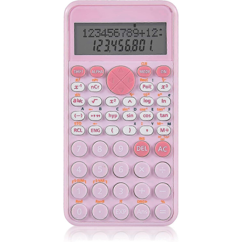 (As Show, One Size) Scientific Calculator, Slim And Portable, Two-Line Display, Multi-Functional Calculation, Suitable For Students Or Offices Pink