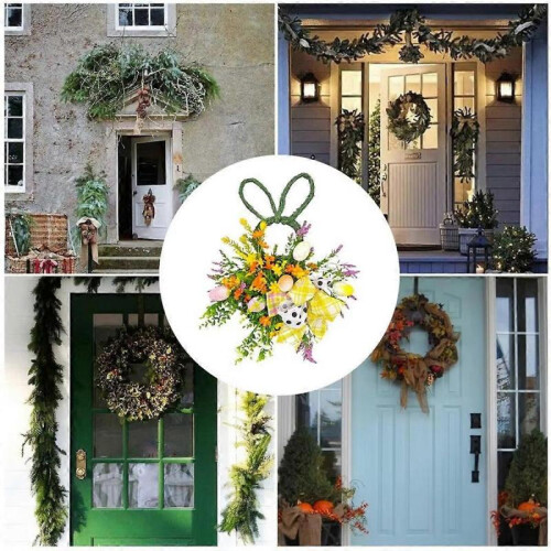 Spring Easter Bunny Wreath Artificial Flower RabbitWreath with Eggs Rattan Spring Front Door Garlan 1
